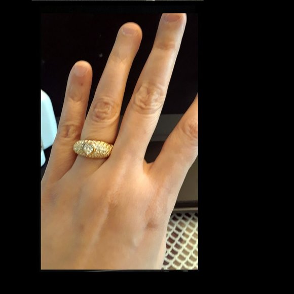 14K Italian Yellow Gold Plated CZ and Rhinestone Heart Shape Ring - Picture 3 of 5